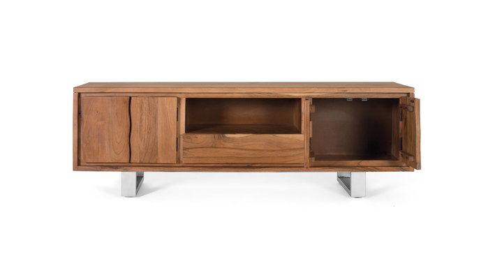 GINER Y COLOMER Meuble TV en bois d'acacia naturel et métal argenté